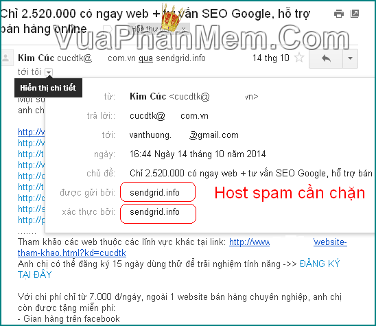 Xem host mail spam trong Gmail